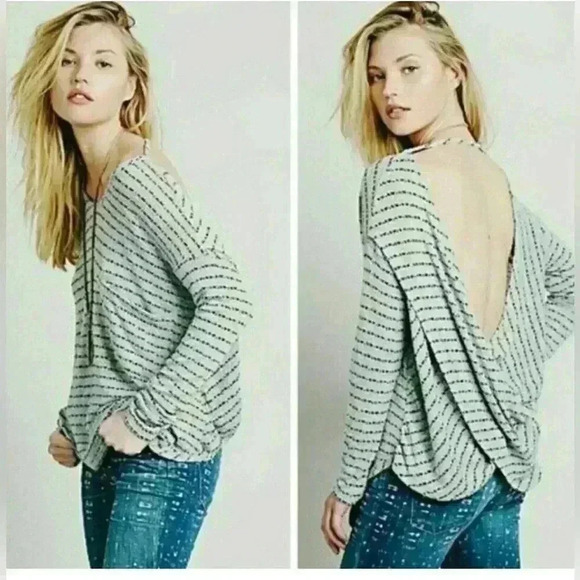 Free People Island Girl Stripe Hacci Draped Knit Blouse - Picture 1 of 8